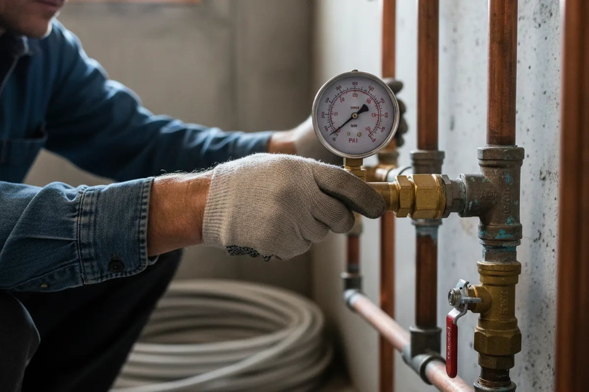 Pressure testing a repaired line during Water Line Repair in Sunny Side